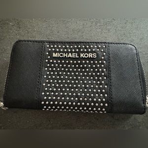 Michael Kors Studded Zip Around Continental Wallet - Black